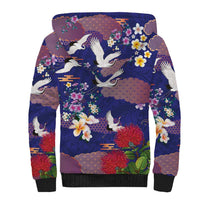 Hawaiian and Japanese Culture Together Sherpa Hoodie Blue Ohia Lehua Plumeria and Sakura Blooming - Polynesian Pride