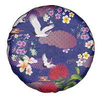 Hawaiian and Japanese Culture Together Spare Tire Cover Blue Ohia Lehua Plumeria and Sakura Blooming - Polynesian Pride
