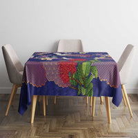 Hawaiian and Japanese Culture Together Tablecloth Blue Ohia Lehua Plumeria and Sakura Blooming - Polynesian Pride