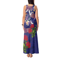 Hawaiian and Japanese Culture Together Tank Maxi Dress Blue Ohia Lehua Plumeria and Sakura Blooming - Polynesian Pride