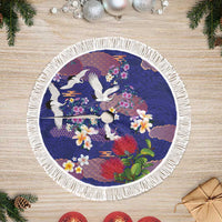 Hawaiian and Japanese Culture Together Tree Skirt Blue Ohia Lehua Plumeria and Sakura Blooming - Polynesian Pride
