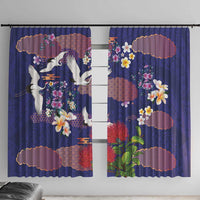 Hawaiian and Japanese Culture Together Window Curtain Blue Ohia Lehua Plumeria and Sakura Blooming - Polynesian Pride