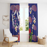 Hawaiian and Japanese Culture Together Window Curtain Blue Ohia Lehua Plumeria and Sakura Blooming - Polynesian Pride