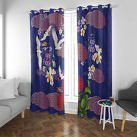 Hawaiian and Japanese Culture Together Window Curtain Blue Ohia Lehua Plumeria and Sakura Blooming - Polynesian Pride