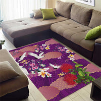 Hawaiian and Japanese Culture Together Area Rug Purple Ohia Lehua Plumeria and Sakura Blooming - Polynesian Pride
