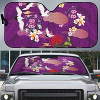 Hawaiian and Japanese Culture Together Auto Sun Shade Purple Ohia Lehua Plumeria and Sakura Blooming - Polynesian Pride