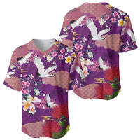 Hawaiian and Japanese Culture Together Baseball Jersey Purple Ohia Lehua Plumeria and Sakura Blooming - Polynesian Pride