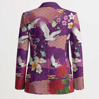 Hawaiian and Japanese Culture Together Blazer Purple Ohia Lehua Plumeria and Sakura Blooming - Polynesian Pride