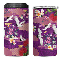 Hawaiian and Japanese Culture Together 4 in 1 Can Cooler Tumbler Purple Ohia Lehua Plumeria and Sakura Blooming - Polynesian Pride