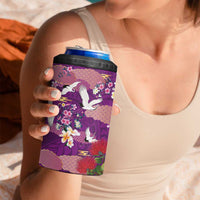Hawaiian and Japanese Culture Together 4 in 1 Can Cooler Tumbler Purple Ohia Lehua Plumeria and Sakura Blooming - Polynesian Pride