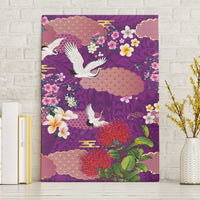 Hawaiian and Japanese Culture Together Canvas Wall Art Purple Ohia Lehua Plumeria and Sakura Blooming - Polynesian Pride