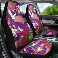 Hawaiian and Japanese Culture Together Car Seat Cover Purple Ohia Lehua Plumeria and Sakura Blooming - Polynesian Pride