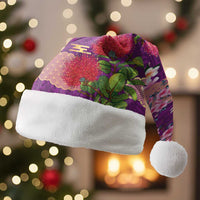 Hawaiian and Japanese Culture Together Christmas Santa Hat Purple Ohia Lehua Plumeria and Sakura Blooming LT03 Without Fur Purple - Polynesian Pride