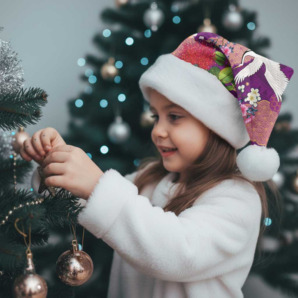 Hawaiian and Japanese Culture Together Christmas Santa Hat Purple Ohia Lehua Plumeria and Sakura Blooming LT03 - Polynesian Pride