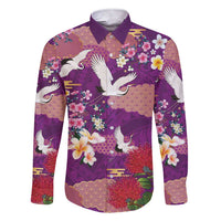 Hawaiian and Japanese Culture Together Family Matching Short Sleeve Bodycon Dress and Hawaiian Shirt Purple Ohia Lehua Plumeria and Sakura Blooming - Polynesian Pride