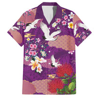 Hawaiian and Japanese Culture Together Family Matching Tank Maxi Dress and Hawaiian Shirt Purple Ohia Lehua Plumeria and Sakura Blooming - Polynesian Pride