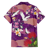 Hawaiian and Japanese Culture Together Family Matching Tank Maxi Dress and Hawaiian Shirt Purple Ohia Lehua Plumeria and Sakura Blooming - Polynesian Pride