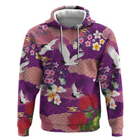Hawaiian and Japanese Culture Together Hoodie Purple Ohia Lehua Plumeria and Sakura Blooming - Polynesian Pride