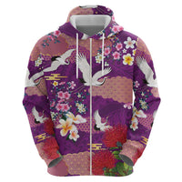 Hawaiian and Japanese Culture Together Hoodie Purple Ohia Lehua Plumeria and Sakura Blooming - Polynesian Pride
