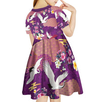 Hawaiian and Japanese Culture Together Kid Short Sleeve Dress Purple Ohia Lehua Plumeria and Sakura Blooming - Polynesian Pride