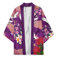 Hawaiian and Japanese Culture Together Kimono Purple Ohia Lehua Plumeria and Sakura Blooming - Polynesian Pride
