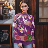 Hawaiian and Japanese Culture Together Ugly Christmas Sweater Purple Ohia Lehua Plumeria and Sakura Blooming - Polynesian Pride