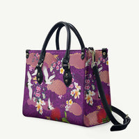 Hawaiian and Japanese Culture Together Leather Bag Purple Ohia Lehua Plumeria and Sakura Blooming - Polynesian Pride