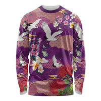 Hawaiian and Japanese Culture Together Long Sleeve Shirt Purple Ohia Lehua Plumeria and Sakura Blooming - Polynesian Pride