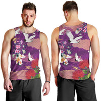 Hawaiian and Japanese Culture Together Men Tank Top Purple Ohia Lehua Plumeria and Sakura Blooming - Polynesian Pride
