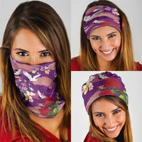 Hawaiian and Japanese Culture Together Neck Gaiter Purple Ohia Lehua Plumeria and Sakura Blooming - Polynesian Pride