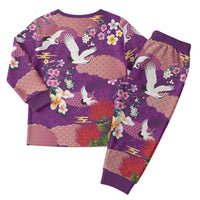 Hawaiian and Japanese Culture Together Christmas Pajama Set Purple Ohia Lehua Plumeria and Sakura Blooming - Polynesian Pride