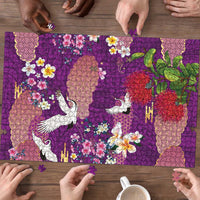 Hawaiian and Japanese Culture Together Puzzle Purple Ohia Lehua Plumeria and Sakura Blooming - Polynesian Pride