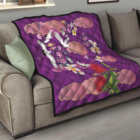 Hawaiian and Japanese Culture Together Quilt Purple Ohia Lehua Plumeria and Sakura Blooming - Polynesian Pride