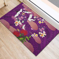 Hawaiian and Japanese Culture Together Rubber Doormat Purple Ohia Lehua Plumeria and Sakura Blooming - Polynesian Pride