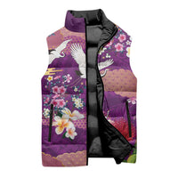 Hawaiian and Japanese Culture Together Sleeveless Puffer Jacket Purple Ohia Lehua Plumeria and Sakura Blooming - Polynesian Pride