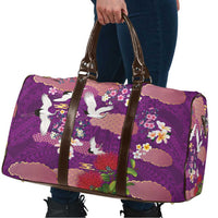 Hawaiian and Japanese Culture Together Travel Bag Purple Ohia Lehua Plumeria and Sakura Blooming - Polynesian Pride
