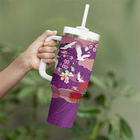 Hawaiian and Japanese Culture Together Tumbler With Handle Purple Ohia Lehua Plumeria and Sakura Blooming - Polynesian Pride
