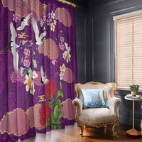 Hawaiian and Japanese Culture Together Window Curtain Purple Ohia Lehua Plumeria and Sakura Blooming - Polynesian Pride