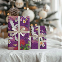 Hawaiian and Japanese Culture Together Wrapping Paper Purple Ohia Lehua Plumeria and Sakura Blooming LT03 - Polynesian Pride