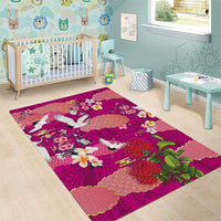 Hawaiian and Japanese Culture Together Area Rug Pink Ohia Lehua Plumeria and Sakura Blooming - Polynesian Pride