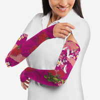 Hawaiian and Japanese Culture Together Arm Sleeves Pink Ohia Lehua Plumeria and Sakura Blooming - Polynesian Pride