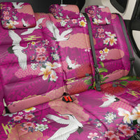 Hawaiian and Japanese Culture Together Back Car Seat Cover Pink Ohia Lehua Plumeria and Sakura Blooming - Polynesian Pride