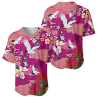 Hawaiian and Japanese Culture Together Baseball Jersey Pink Ohia Lehua Plumeria and Sakura Blooming - Polynesian Pride