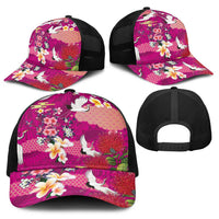 Hawaiian and Japanese Culture Together Baseball Net Cap Pink Ohia Lehua Plumeria and Sakura Blooming - Polynesian Pride