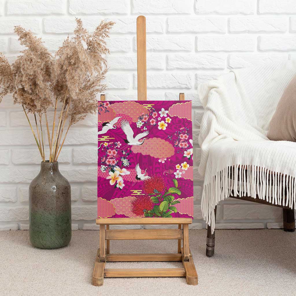 Hawaiian and Japanese Culture Together Canvas Wall Art Pink Ohia Lehua Plumeria and Sakura Blooming - Polynesian Pride