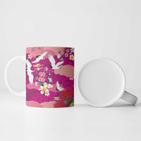 Hawaiian and Japanese Culture Together Ceramic Mug Pink Ohia Lehua Plumeria and Sakura Blooming - Polynesian Pride