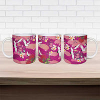 Hawaiian and Japanese Culture Together Ceramic Mug Pink Ohia Lehua Plumeria and Sakura Blooming - Polynesian Pride