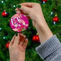 Hawaiian and Japanese Culture Together Ceramic Ornament Pink Ohia Lehua Plumeria and Sakura Blooming - Polynesian Pride