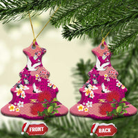 Hawaiian and Japanese Culture Together Ceramic Ornament Pink Ohia Lehua Plumeria and Sakura Blooming - Polynesian Pride