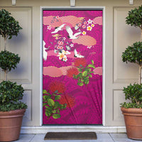 Hawaiian and Japanese Culture Together Door Cover Pink Ohia Lehua Plumeria and Sakura Blooming - Polynesian Pride